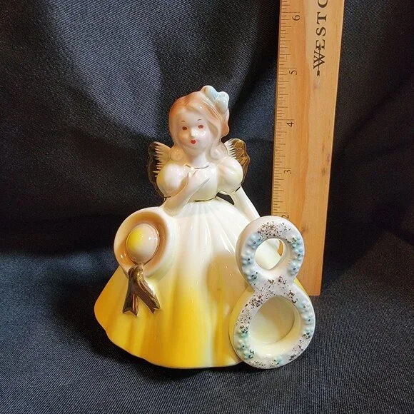Vintage Josef Originals Birthday Angel Girl's 8th Yr Hat Girl Porcelain Figurine - Picture 5 of 5